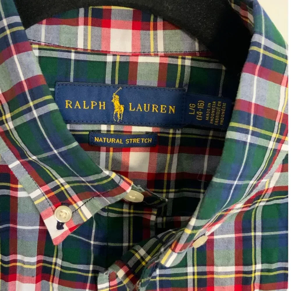 Ralph Lauren Natural‎ Stretch Plaid shirt size large 14/16